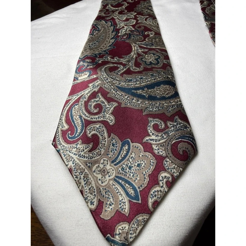 615 Collection Paisley Silk Blend Necktie Burgundy Blue‎ Beige Men's Formal